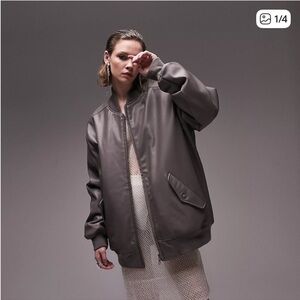 Top shop Brown Oversized Women's Faux Leather Bomber Jacket